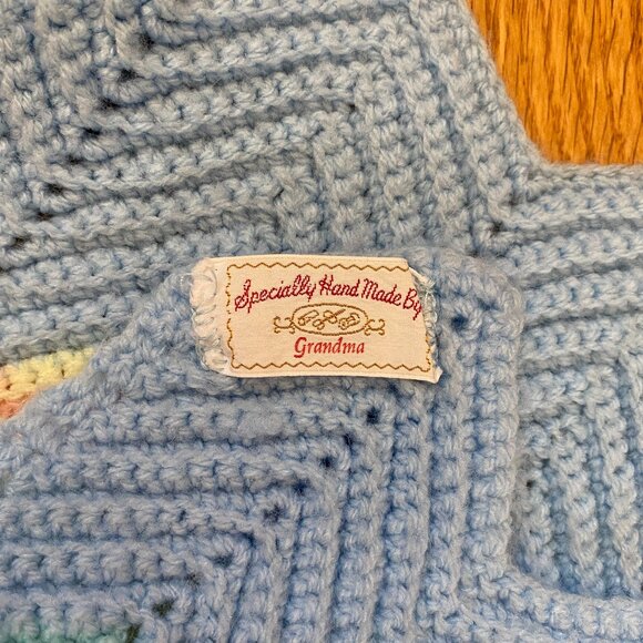 VTG Hand Knit 44 x 25" Baby Blanket Lap Blanket Pastel Chevron Made By Grandma - Picture 2 of 8